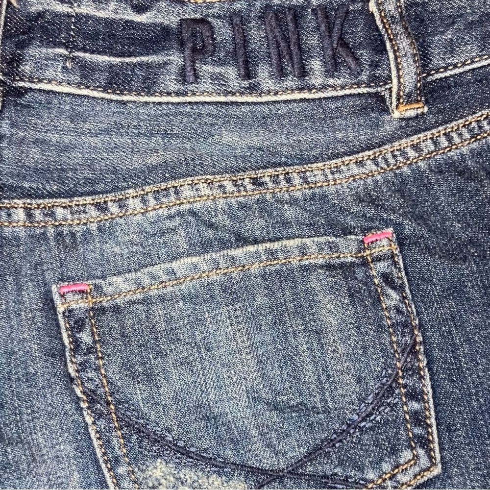 Victoria’s Secret Pink Denim Rainbow Silver Sequin Dark Blue Jean Shorts 0 RARE - Picture 7 of 8
